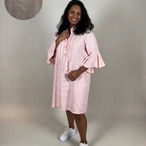 Linneklänning Idun Taupe med Trumpetarm